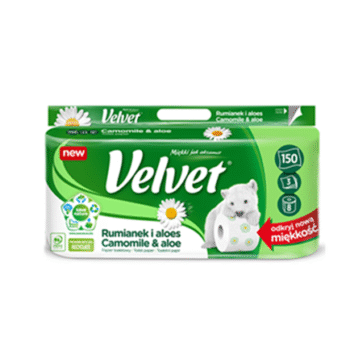 Tualetinis popierius VELVET 8 vnt, 3-slk, ramunėlė
