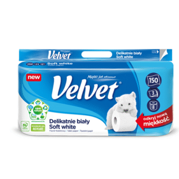 Tualetinis popierius VELVET 8 vnt, 3-slk, baltas