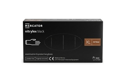 Juodos nitrilinės pirštinės MERCATOR, XL dydis, 100 vnt.